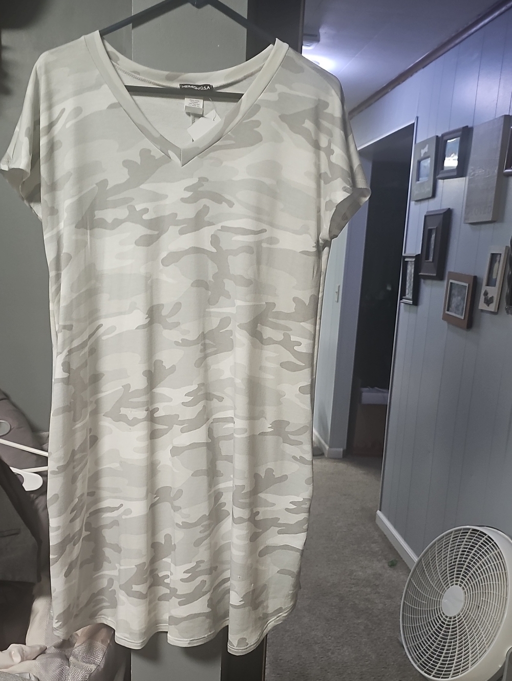 Women's V-Neck Camouflage Mini Dress - Light Gray